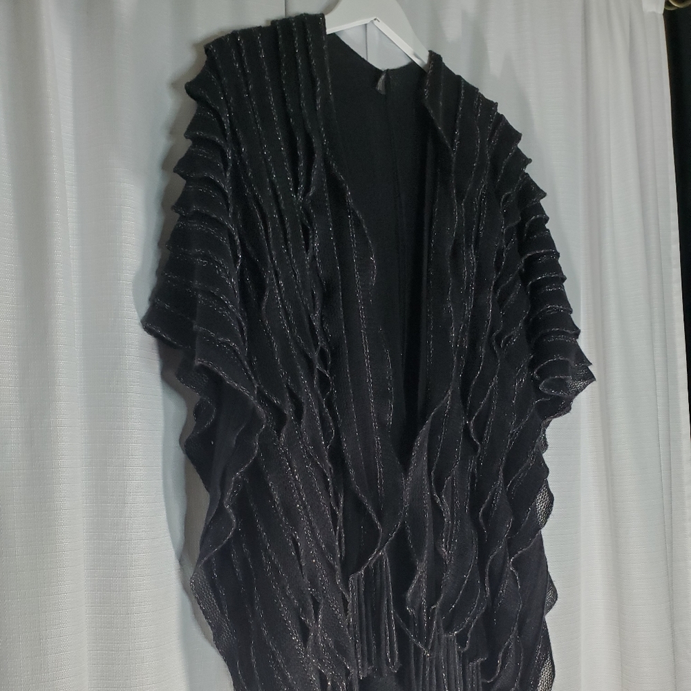 Black Ruffle Knit Ruana